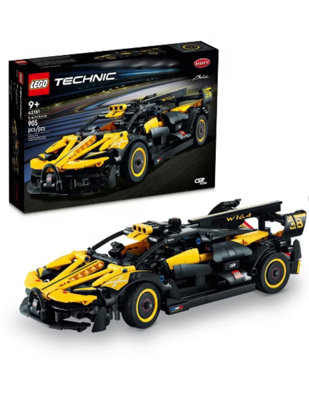LEGO Technic Bugatti Bolide 42151 race car model black and yellow
